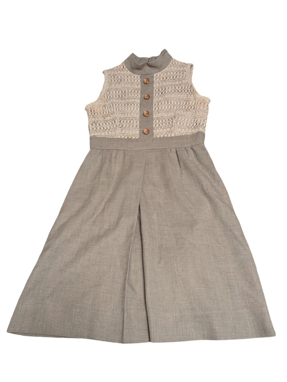 Vtg 50s 60s Peck & Peck 5th Ave NY Tan Gray Crochet Linen Sheath Dress Size 4